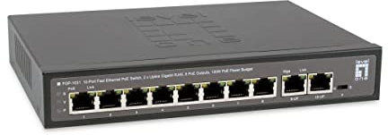LevelOne FGP-1031 Fast-Ethernet-PoE-Switch mit 10 Ports, 2 x Uplink-Gigabit-RJ45, 8 PoE-Ausgänge, 120 W PoE-Leistungsbudget