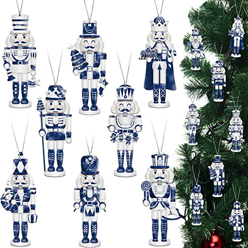 Yulejo 32 Pieces Chinoiserie Ornaments Blue and White Porcelain Pattern Christmas Cat Wooden Teapot Ornament Nutcracker Tea Hanging Pendant (Nutcracker)
