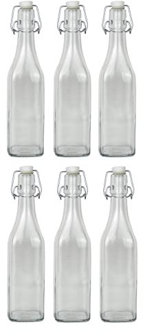 Steinmann 6 x vierkant Glasflasche á 500ml mit Bügelverschluss - leere Flaschen zum befüllen als Saftflasche Ölflasche Schnapsflasche Einmachflasche Likörflaschen und mehr