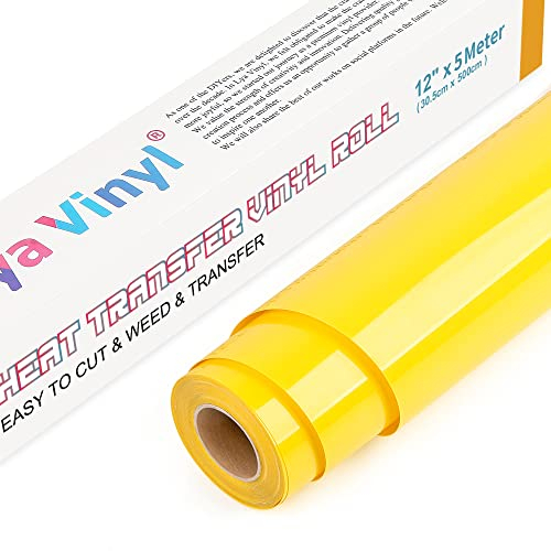 Lya Vinyl Gelb Plotterfolie Textil 30.5cm × 5m Flexfolie Plotter Textil für Cricut und Silhouette Cameo, Verwendet in Textilien Transferfolie zum Aufbügeln für DIY T-Shirt, Stoffe (Gelb)