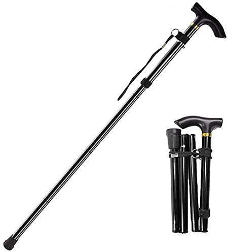 Geoyien Bastoncini trekking, Bastone da passeggio, Bacchette da trekking, Bastone telescopico in lega di alluminio, Pieghevole, portatile, per alpinismo, escursionismo, anziani (Nero, 1 Pezzo)