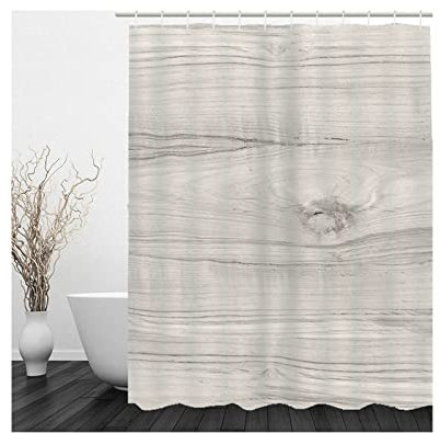 Hoisy Duschvorhang Anti Schimmel, Duschvorhang Waschbar Grau Planke Grau Größe 165X180CM Schnell Trocknend Polyestergewebe Badezimmerzubehör