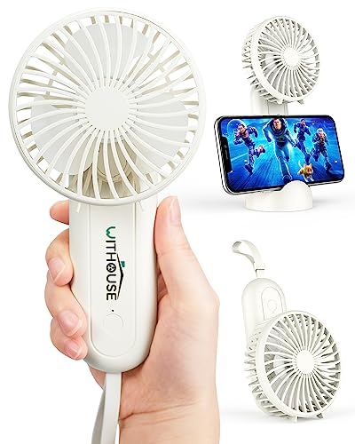 WITHOUSE Mini Ventilador Portátil, Pequeño de Mano Con Batería 4000mAh Recargable - Esencial para Viajes, Sobremesa, Exterior, Interior, Playa, Oficina - Ideal para Niñas