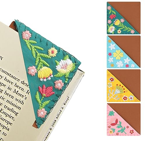 CuteHome 4 Stück personalisierte Hand bestickt Ecke Lesezeichen, einzigartige niedliche Blume Stickerei Lesezeichen Zubehör für Buchliebhaber