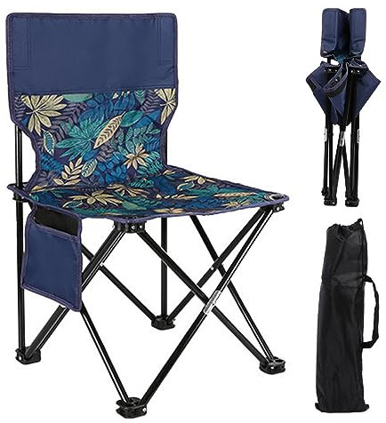 Chaise De Camping Pliante Capacité De Charge De 200 Kg Chaises Pliantes Portables Légères Avec Sac De Transport Et Poche Latérale Chaise À Motif De Feuilles Rétro Pour Randonnée Pêche Pique-nique