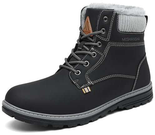 Mishansha Uomo Antiscivolo Scarponcino Inverno Caloroso Stivali da Neve Scarponi Trekking Impermeabili Outdoor, Calda Nero 46