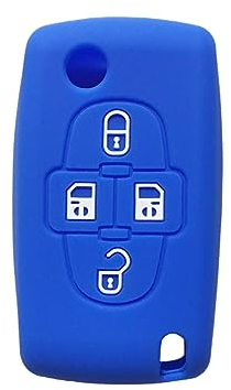 OTMIK Silicone Car Key Case for Peugeot 1007 807 for Citroën C8 4 Buttons Remote Control Holder (Bleu)