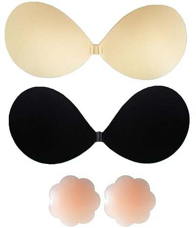 YEJAHY 2 Pack Strapless Push Up Bra,Push Up Invisible Bra for Women,Reusable Silicone Sticky Bra,for Wedding,Party,Backless Dress and Everyday Wearing (Cup B)