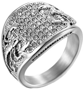 Mesnt Ring Edelstahl Herren, Herren Ringe 17MM breiter Ring mit Skorpion und Cubic Zirconia, Silber, Größe 54 (17.2)