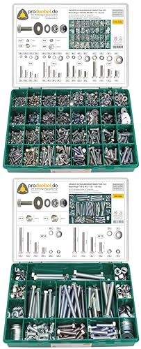 Sparset Großes Schrauben-Sortiment DIN 933 M4/M5/M6/M8 und M10/M12 Stahl verzinkt 2001-tlg. (Standard-Box)