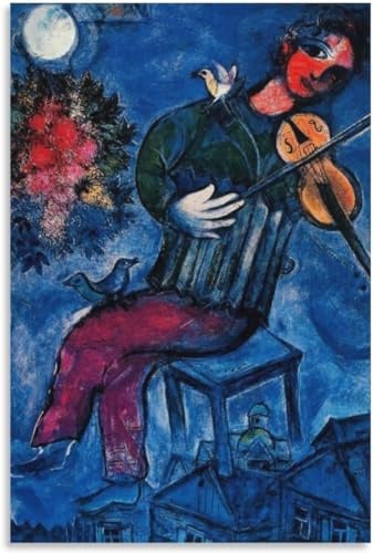 InOmak Berühmtes Marc Chagall Kunstposter《Der Blaue Fiedler》Gemälde Marc Chagall Drucke Marc Chagall Leinwandbild für Heimzimmer Wanddekor 50x70cm Kein Rahmen