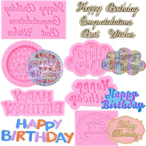 RFGHAC Lot de 6 moules en silicone « Happy Birthday » - Lettres de l'alphabet - Moules à chocolat pour décoration de gâteau d'anniversaire - Décoration de cupcakes - Argile polymère