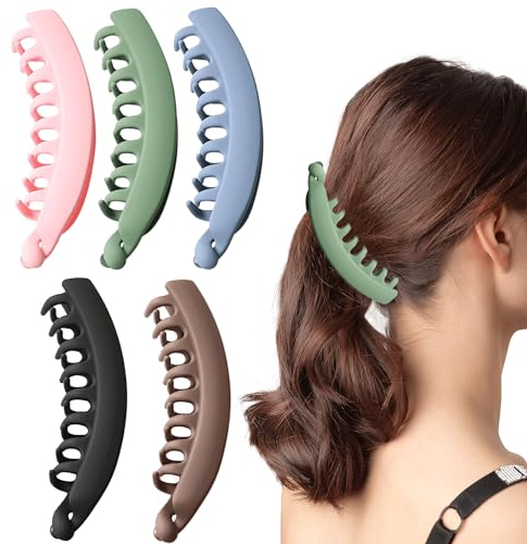 5 Stück Große Bananenspange Haare Banana Hair Clip Bunten Bananen Haarspange für Dickes Haar Claw Clip Rutschfeste Pferdeschwanz Halter Clip Pferdeschwanzhalter für Damen und Mädchen