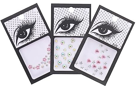Mipcase 3sets Gioielli Decorativi Per Viso Strass Autoadesivi Per Trucco Occhi e Corpo Per Feste e Occasioni Speciali