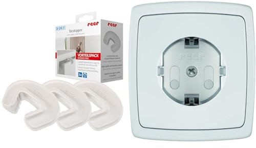 reer Vorteilspack 3x Finger-Klemm-Schutz für Türen, Tür-Stopper & SteckdosenSchutz schraubbar das Original vom Erfinder, weiß, 20 Stück (1er Pack)