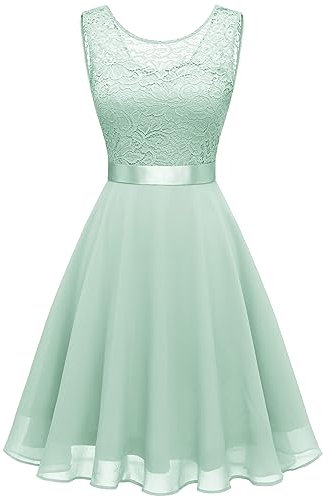 Berylove Kleid Damen Spitzenkleid Brautjungfer Jugendweihe Kleid Kleider Damen Festlich Elegant Ballkleid Kurz Konfirmationskleider BLP7005NC Light Green S