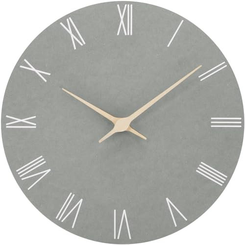 ACCSHINE Wanduhr Holz Wanduhr Ohne TickgeräUsche Lautlos Modern 30cm Quarz Groß Batterie Betriebene Wanduhr Einfach zu Lesen für Zimmer Zuhause KüChe Schlafzimmer BüRo Schule (Grau + Römische Ziffern)