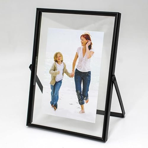 LEEMASING Schwebender Bilderrahmen, Metall, Glas, Tischplatte, Valentinstag- und Hochzeitsschmuck, passend für 12,7 x 17,8 cm Fotos (schwarz, 12,7 x 17,8 cm)