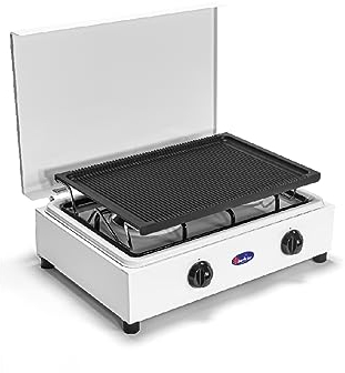 Generic CFParker Fornello 2 fuochi a gas METANO smaltato bianco con piano estraibile corrredato di piastra in alluminio Made in Italy- FO200CBGPm