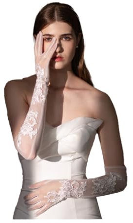PRINCESS BRIDE Guanti lunghi da sposa in pizzo bianco, per feste di matrimonio, per scattare foto di nozze, accessori per abiti da sposa, guanti – A10