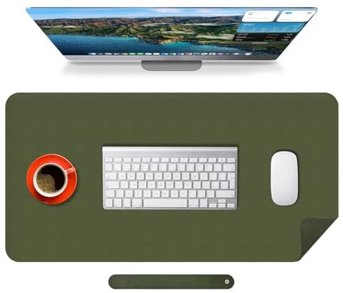 Mouse Mat Large Desk Mat Waterproof Non-Slip PU Leather Stitched Edges Computer Keyboard and Mouse Pad for Desk Green