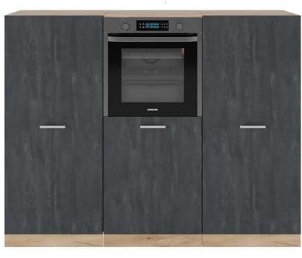 Vicco Küchenblock R-Line, Schwarz Beton/Goldkraft Eiche, 180 cm ohne Arbeitsplatte