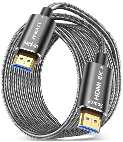 XGMATT Câble HDMI en fibre de verre 8K 100 m, 48 Gbps Ultra Haute Vitesse Blindage en acier optique HDMI 2.1 8K @ 60 Hz 4K @ 120 Hz Dynamic HDR eARC HDCP 2.2&2.3 pour HDTV/projecteur/home