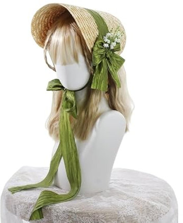 CUNLLY Sombrero de paja vintage para mujer, estilo victoriano, para fiesta de té, Lolita, con flores de lirio de los valles