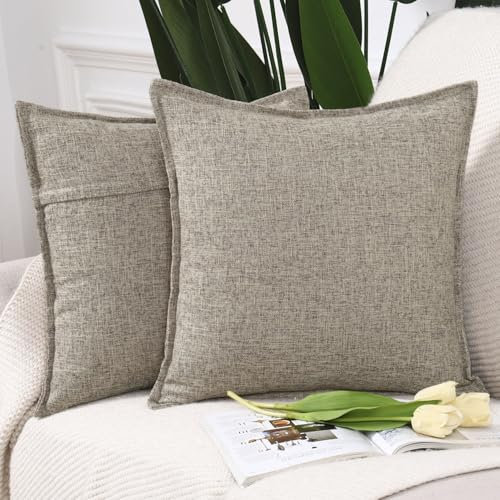 Madizz 2er Set Polyester- Leinen Kissenbezügen Weiche dekorative Kissenbezüge für Sofa Schlafzimmer Kissenhülle Gemischtes Taupe 45x45 cm Quadrat