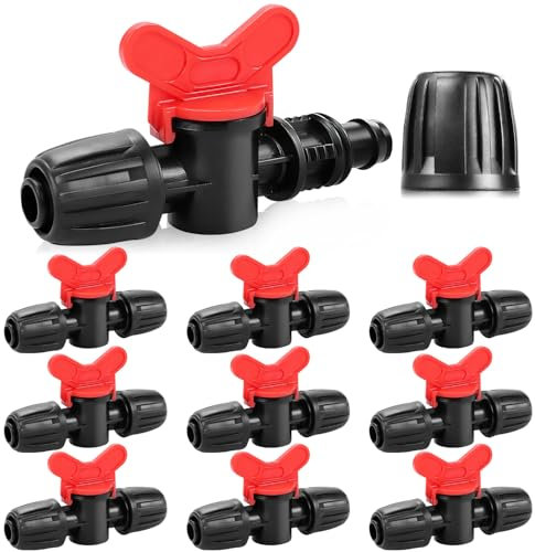 Absperrventil für Micro Drip System 1/2 Zoll 10Stk für 13mm ID/16mm OD Bewässerungsschlauch Tropfbewässerung Widerhaken Kugelhahn Tropfbewässerungsschalter Ventil - Wasserfluss ein-/ausschalten
