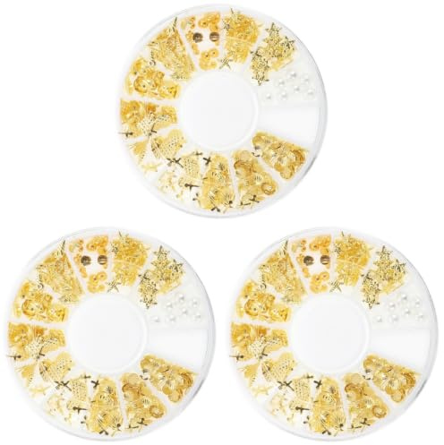 PAMINGONO 3Stk Golden Nail Art Studs Ocean Series Nagel Dekor | FüR Diy Nageldesign Nail Art Metall Dekor Und Nail Art Niet HandyhüLle Einladungskarte KöRperkunst