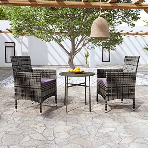 Sufrk 3-TLG. Garten-Essgruppe TerrassenmöBel Set GartenmöBel Essgruppe MöBelsets Garden Furniture Garten MöBel DraußEn Poly Rattan Grau