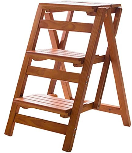GXXINGIN 3 Leiterstuhlhocker, multifunktional, aus Holz, faltbar, Regal, Leiter, Tritthocker, Heimbibliothek, klappbare Trittstufe, S (natürlich)