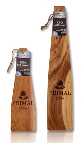 PRIMAL GRILLING Combination Cedar BBQ Grill Scraper (1 x 12 & 1 x 18) - Natural, Bristle & Wire Free