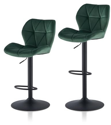 ZBAOLTO Barhocker 2er Set aus Samt, Barstuhl Höhenverstellbar，Gepolsterter Drehhocker Tresenhocker, Küchenhocker mit Rückenlehne Fußstütze Metallrahmen, Hocker Drehbar für Küchen Bars, Grün