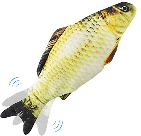 Nepfaivy Giocattolo Interattivo per Gatti, Pesce Elettrico con Erba Gatta, Simulazione Realistica del Pesce Che si Muove, Carpa Gialla
