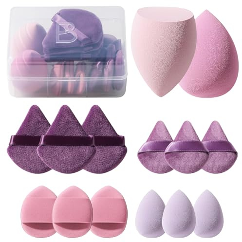 Makeup Sponge Set BS-MALL Blender Sponges 14 Pcs for Liquid, Cream, and Powder, Multi-colored with 1 Mini Makeup Sponge Pink Purple