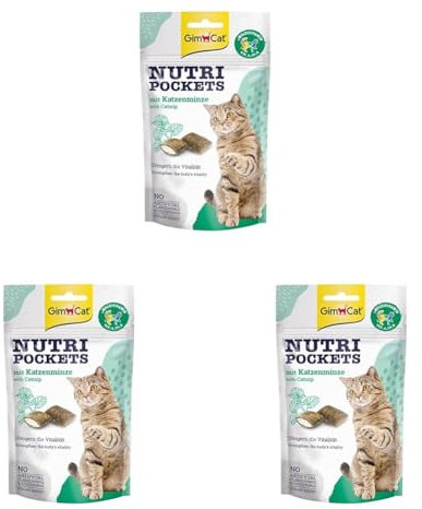 GimCat Nutri Pockets, Catnip e Multivitamine, 60g (Confezione da 3)