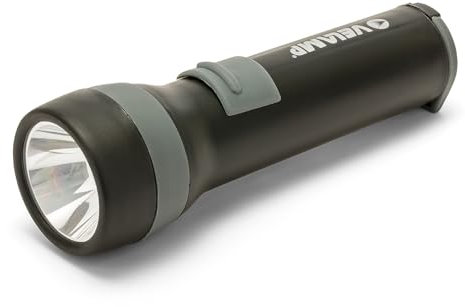 Linterna LED de plástico superresistente. Con práctico gancho. Funciona con 2 pilas AA (no incluidas). Luz LED de larga duración. Súper brillante 65 lúmenes (1W), resistente al agua y a los golpes.
