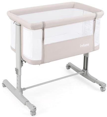 DREAMADE 2 in 1 Beistellbett, 5-stufig Höhenverstellbar Reisebett mit Matratze & Rollen, 86 x 63cm Stubenwagen Baby ab Geburt bis 9 kg, 10° Neigung Babybett (Modell 2-Beige)