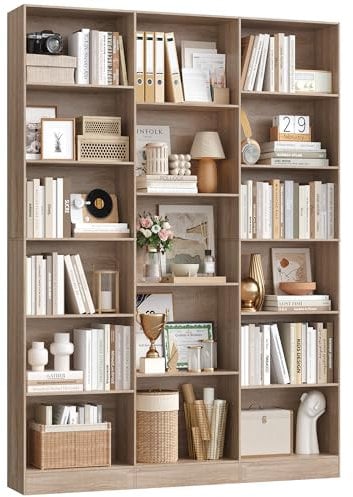 FirFurd Bücherregal 188 cm, Regal mit 17 Fächern, Bücherschrank, Standregal, Aufbewahrungsregal, für Wohnzimmer Büro Arbeitszimmer, 149 x 23,5 x 188 cm, Eiche