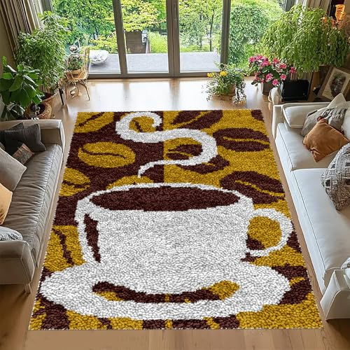 Tehocwiz Knüpfteppich Zum Selber Knüpfen 75 x110 cm Knüpfhaken-Sets für Anfänger, Tapisserie Teppich Knüpf-Sets Knüpfsets Latch Hook Kit Selbst Knüpfen Set für Erwachsene