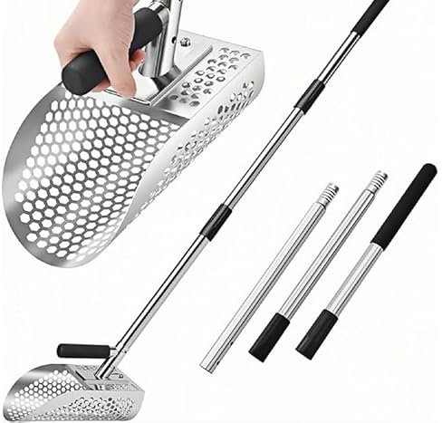 Inoamity Detector de Metales Pala de Arena de Acero Inoxidable - Pala Tamiz Playa con Mango Desmontable, Anti-Oxidación Pala de Playa para Detección Submarina, Juego de Arena para Niños