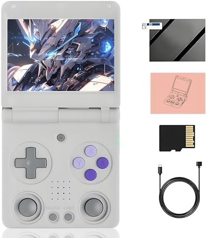 RG34XXSP Console de Jeux rétro Portable à Double Emplacement pour Cartes avec 17 émulateurs,Console de Jeux rétro Portable de Poche,Batterie 3300 mAh,Wi-FI 2,4/5 GHz et Bluetooth (Gris 64+256 Go)