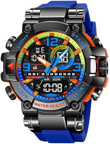 MASTOP Men's Watches Sports Outdoor Camouflage Waterproof Military Wrist Watch Tactical Date Multi Function Large Face LED Alarm Rugged Wristwatch for Training Hiking Adventure (Dark Blue)