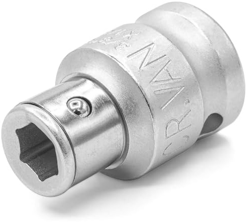 DAKCOS 3/8 Square Drive to 1/4 Hex Bit Holder Socket, Bit Adaptor with Retaining Ball, CR-V