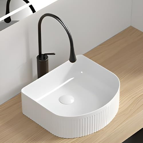 Fregadero de cerámica para baño, compacto de 40 x 35 x 13 cm, para apartamentos, balcones y guardarropas, elegante lavabo para lavadoras y espacios pequeños