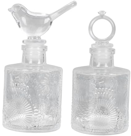 HOODANCOS 2Pcs Retro Glass Decorative Perfume Bottles, Wide Mouth Refillable Essential Oil Containers, Vintage Bedroom Decor, Elegant Crystal Design