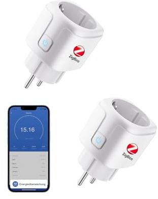 Jinvoo Smart Steckdose, Zigbee Steckdose mit Strommessung, kompatibel mit Alexa, Google, Home Assistant, Zigbee2mqtt – benötigt Zigbee Hub, 2er Pack