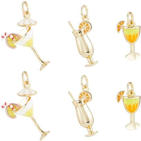 Beebeecraft 9 pz 3 Stili Ciondoli per Bevande per Braccialetti in Ottone Placcato Oro 18K Ciondoli A Tema Vino Bottiglia di Vetro Ciondoli da Cocktail per La Creazione di Gioielli Festa Collana